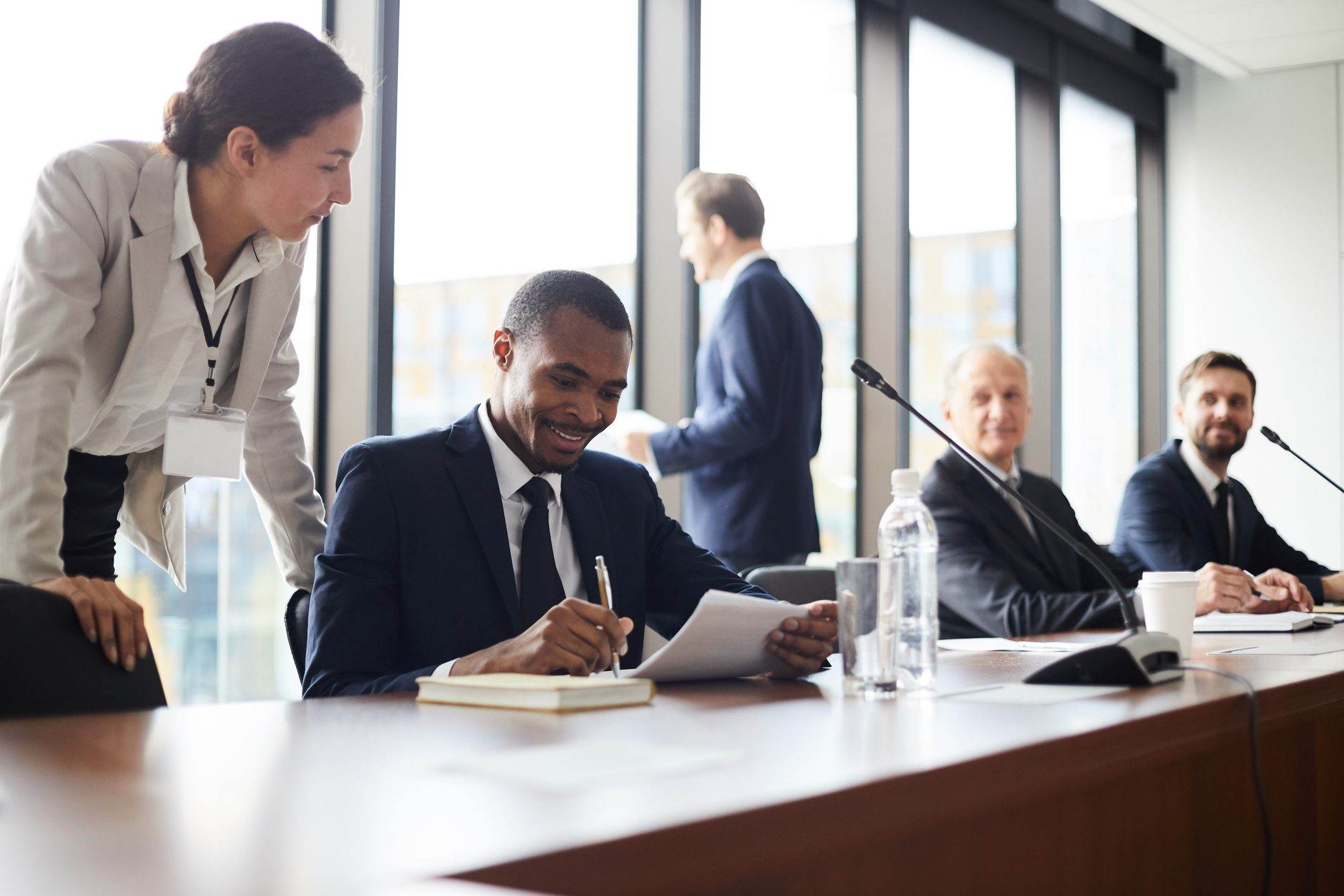 Colleagues collaborating during a business meeting