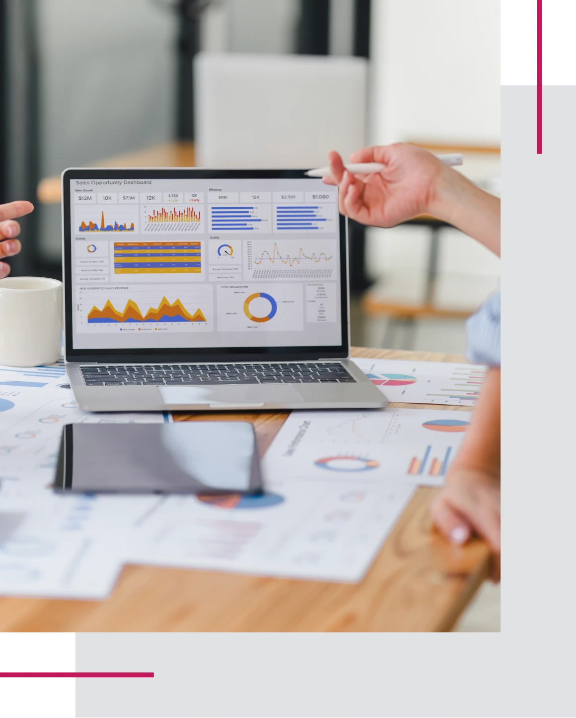 Business meeting with data analysis
